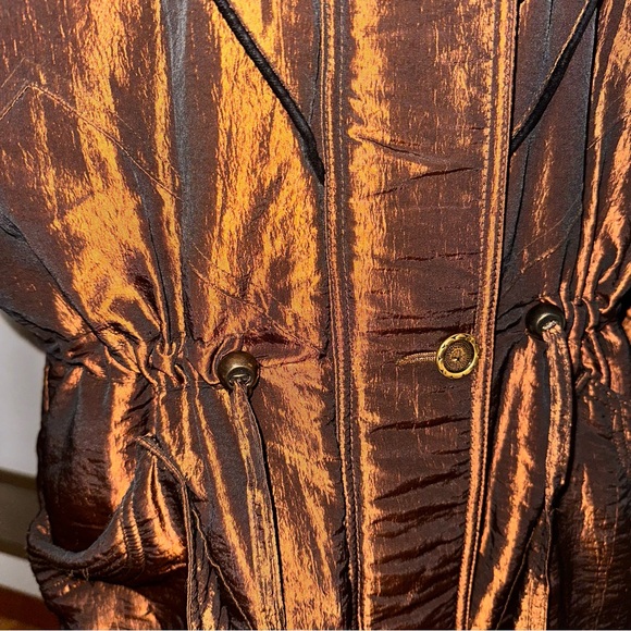 Vintage Metallic Bronze Coat w/ Raccoon Fur Hood - Picture 7 of 15